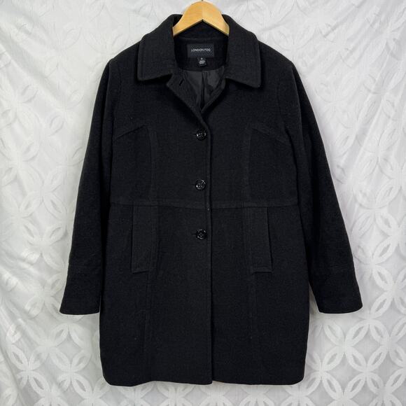 London Fog Womens Wool Blend Overcoat Black Size XL - Picture 1 of 10